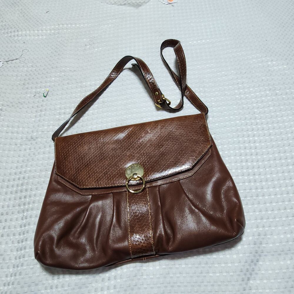 CROUCH & FITZGERALD BETTINA BROWN LEATHER CROSSBODY BAG